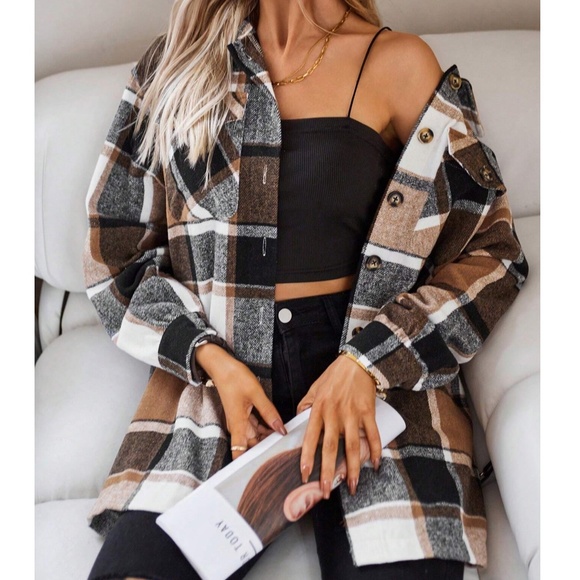 14921 Black Fabric Button Plaid Jacket main image 0